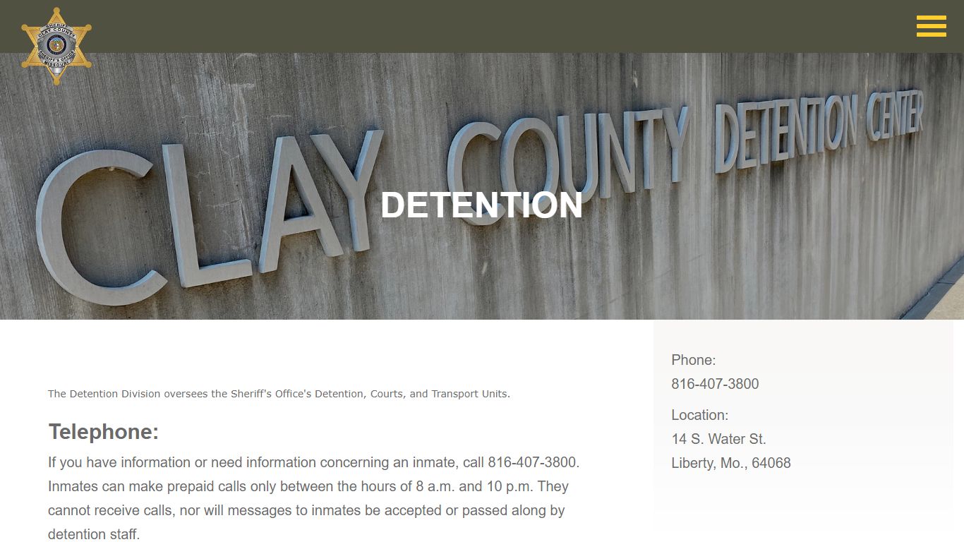 Detention Center | Missouri | Clay County Sheriff's Office